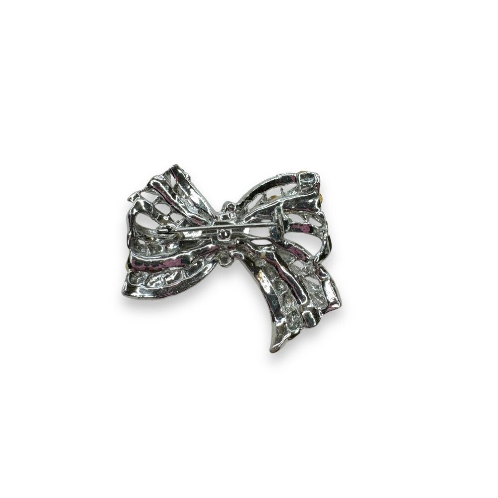 Vintage Crystal Bow Brooch Pin Unsigned Rhinestone - Picture 2 of 7